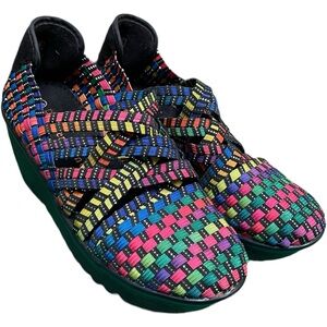 BERNIE Mev Shoes Wedge Heel Rainbow Woven Strappy Size 36/6